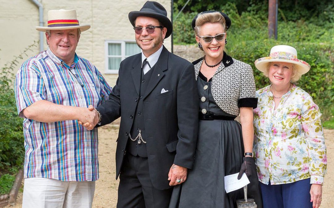 Bridport Hat Festival 2018 elegant couple, sponsored by T Snook