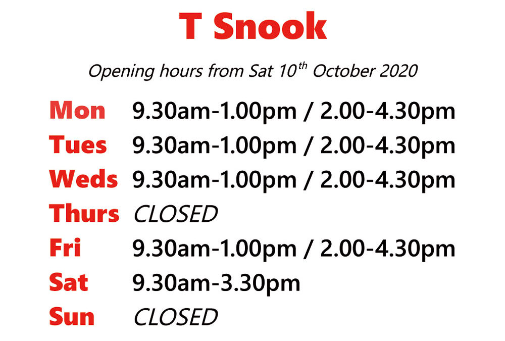 Opening hours from 10/10/20