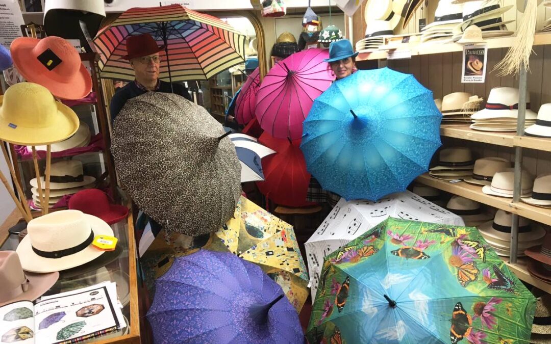 Boutique UMBRELLAS at T Snook, hat shop of Bridport, Dorset