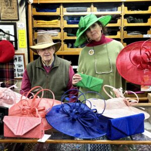 Ladies' wedding hats at T Snook, hat shop in Bridport, Dorset, England