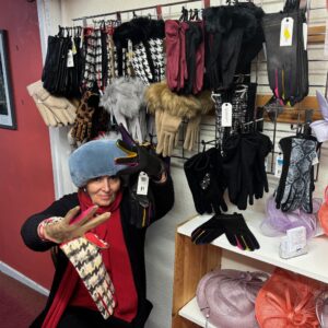 Ladies' winter gloves at T Snook, hat shop in Bridport, Dorset, England