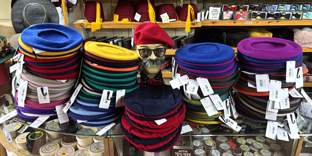 Wool berets at T Snook, hatters of Bridport