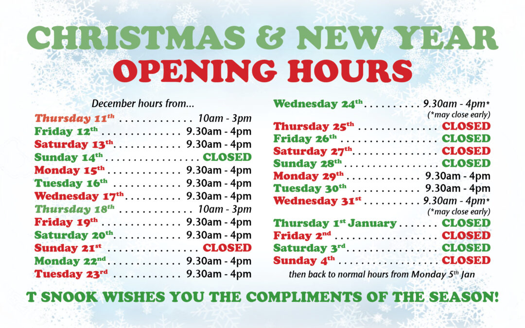 Festive Season Hours