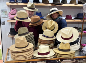 Mens sunhats at T Snook, hatters of Bridport, Dorset, UK