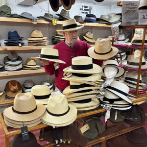 Panama hats at T Snook, hatters of Bridport, Dorset, UK