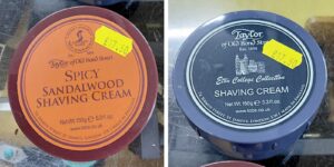 New Sandalwood and Eton College shaving creams at T Snook, hatters of Bridport, Dorset, UK